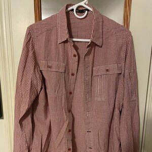 Nau Men's Medium Long-Sleeve Button Down Shirt - Dark Red Picinc